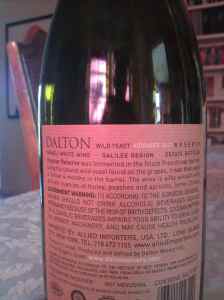 2012 Dalton Viognier, Reserve, Wild Yeast - back label