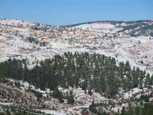 Snow mountains surrounding Jerusalem