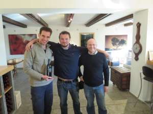 Eran Pick, Nicolas Daniel Ranson and Christophe Bardeau with 2011 Echo de Roses Camille at Tzora Winery