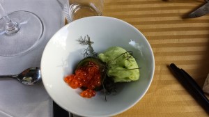 Course #4 Salmon Roe, Gin Cucumber Sorbet, Gin Infused Cucumber, Bronze Fennel