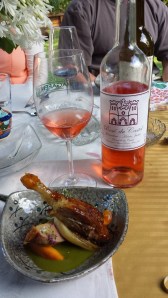 Course #6 Pastured free rang duck breast, cherry glazed duck confit, potato fennel puree, roasted fennel, pickled peaches, wild lavender and 2013 Castel Rose