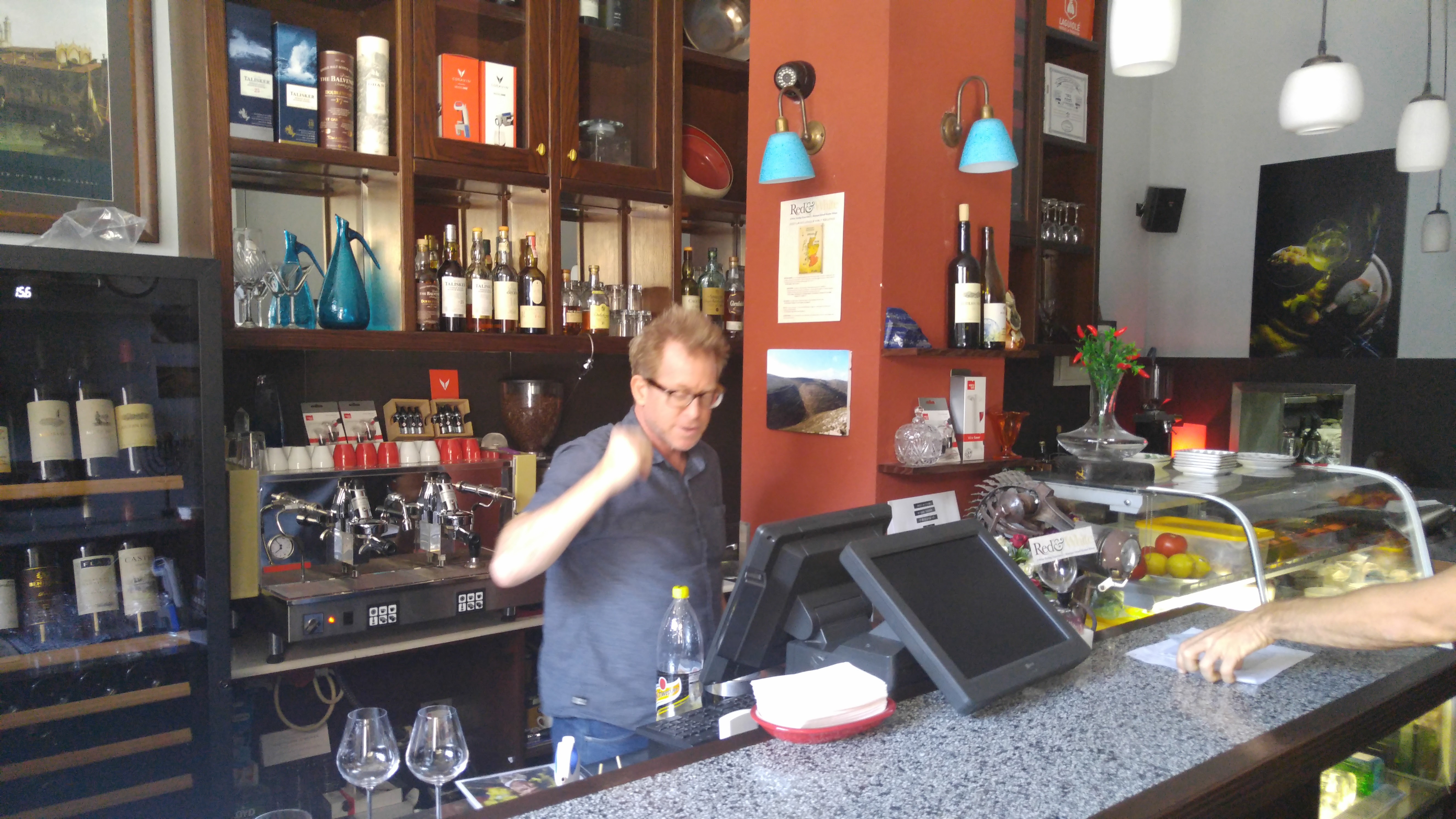 Red and White Bar - behind the bar